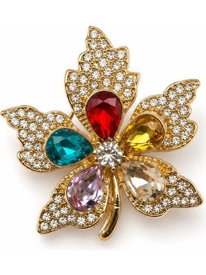 Felix Accessories Renkli Kristal Çiçek Broş