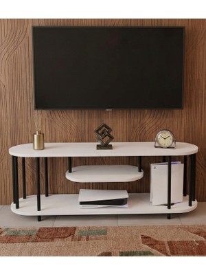 Mooncapella Çevir-Kur Tv Ünitesi, 2 Katlı Televizyon Sehpası, Minimalist, Dayanıklı, TV Standı beyaz siyah
