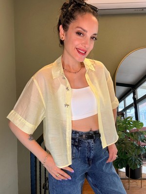 Ali Butik Sarı Şifon Crop Gömlek