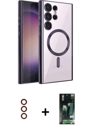 Marsilyan™- Galaxy S23 Ultra Kılıf Nova Işık Özel Seri - Siyah 360 Mat Full Body Arka Koruyucu + Kırmızı Metal Kamera Lens