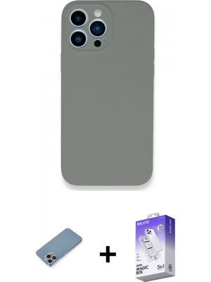 Marsilyan™- iPhone 13 Pro Max Kılıf Zirve Modern Özel Seri - Siyah Bilvis 5in1 3D Magic Cam Ekran Koruyucu + Gökkuşağı Shine Kamera Lens Koruma Cam