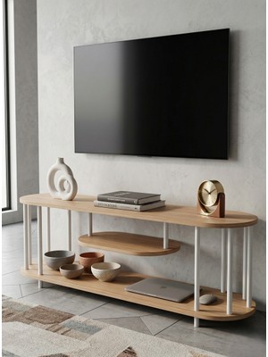Mooncapella Çevir-Kur Tv Ünitesi, 2 Katlı Televizyon Sehpası, Minimalist, Dayanıklı, TV Standı ahşap beyaz