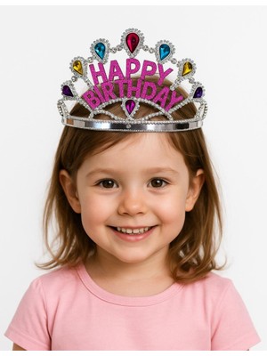 Urfakent Gümüş Renk Happy Birthday Yazılı Doğum Günü Tacı 60 cm