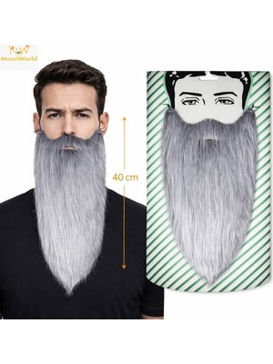Urfakent Gri Renk Lastikli Uzun Takma Sakal 40 cm