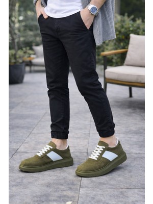 Joy Ayakkabı JY011 Line Erkek Günlük Bağcıklı Süet Spor Sneaker Ayakkabı Sht - Haki/beyaz