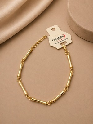 twingold Çubuk Zincir Detaylı Gold Renk Bileklik