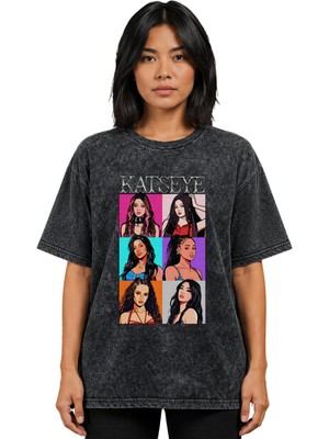 Sevbano Katseye K-Pop Müzik Grubu Baskılı Unisex Oversize Vintage Yıkamalı Tişört
