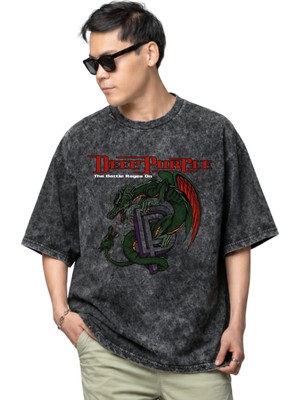 Sevbano Deep Purple Rock Metal Müzik Grubu Baskılı Unisex Oversize Vintage Yıkamalı Tişört