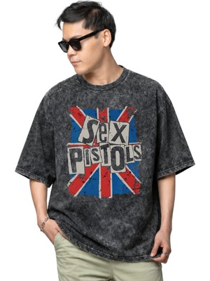 Sevbano Sex Pistols Rock Metal Müzik Grubu Baskılı Unisex Oversize Vintage Yıkamalı Tişört