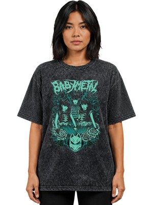 Sevbano Babymetal Rock Metal Müzik Grubu Baskılı Unisex Oversize Vintage Yıkamalı Tişört