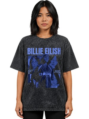 Sevbano Billie Eilish Şarkıcı Baskılı Unisex Oversize Vintage Yıkamalı Tişört