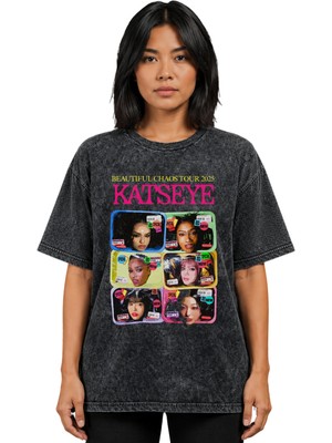 Sevbano Katseye K-Pop Müzik Grubu Baskılı Unisex Oversize Vintage Yıkamalı Tişört