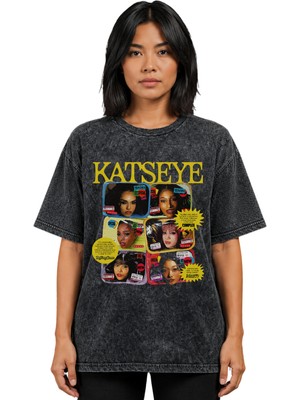 Sevbano Katseye K-Pop Müzik Grubu Baskılı Unisex Oversize Vintage Yıkamalı Tişört