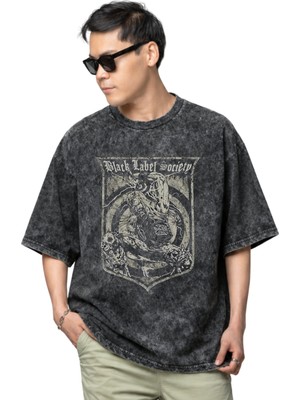 Sevbano Black Label Society Rock Metal Müzik Grubu Baskılı Unisex Oversize Vintage Yıkamalı Tişört