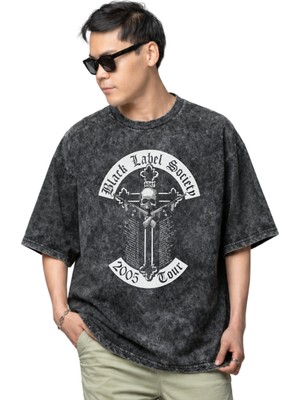 Sevbano Black Label Society Rock Metal Müzik Grubu Baskılı Unisex Oversize Vintage Yıkamalı Tişört