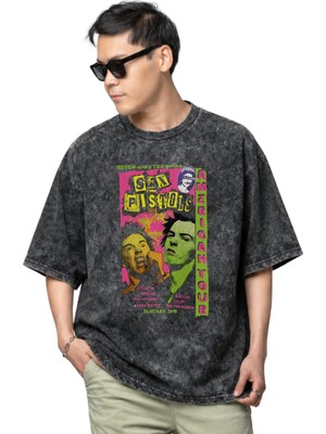 Sevbano Sex Pistols Rock Metal Müzik Grubu Baskılı Unisex Oversize Vintage Yıkamalı Tişört