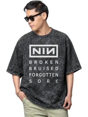 Sevbano Nin Rock Metal Müzik Grubu Baskılı Unisex Oversize Vintage Yıkamalı Tişört