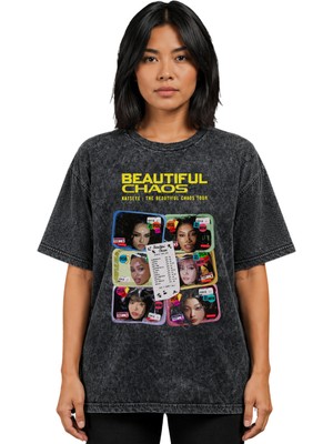 Sevbano Beautiful Chaos Katseye K-Pop Müzik Grubu Baskılı Unisex Oversize Vintage Yıkamalı Tişört