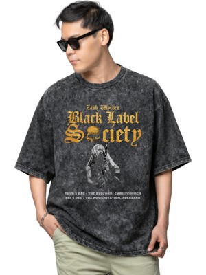Sevbano Black Label Society Rock Metal Müzik Grubu Baskılı Unisex Oversize Vintage Yıkamalı Tişört