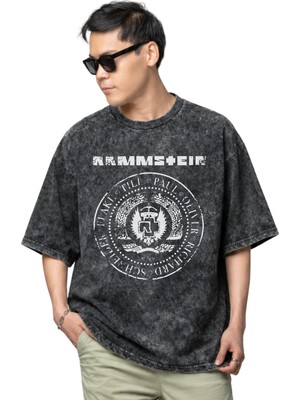 Sevbano Rammstein Rock Metal Müzik Grubu Baskılı Unisex Oversize Vintage Yıkamalı Tişört