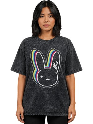 Sevbano Bad Bunny Rapper Şarkıcı Baskılı Unisex Oversize Vintage Yıkamalı Tişört