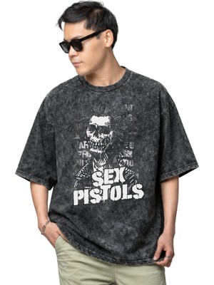 Sevbano Sex Pistols Rock Metal Müzik Grubu Baskılı Unisex Oversize Vintage Yıkamalı Tişört