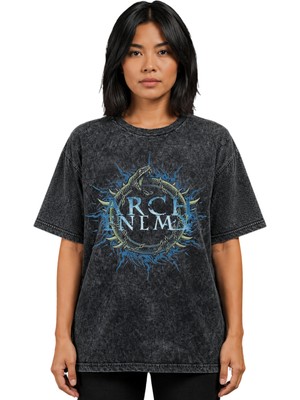 Sevbano Arch Enemy Rock Metal Müzik Grubu Baskılı Unisex Oversize Vintage Yıkamalı Tişört