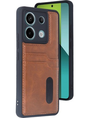 My Best Store Xiaomi Redmi Note 13 Pro 5g Kılıf Sara Kartvizitli Deri Kılıf - Taba