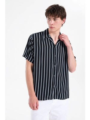 Jack & Jones Siyah Erkek Regular Fit Gömlek 12288853 Jjejeff Resort Strıpeshırt