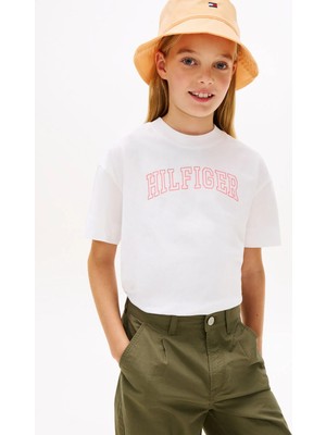 Tommy Hilfiger Beyaz Kız Çocuk Baskılı T-Shirt KG0KG09523YBR