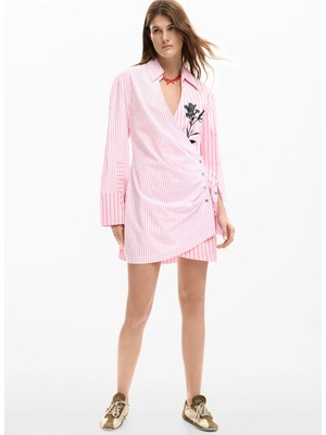 Desigual Pembe Kadın Gömlek Yaka Standart Fit Elbise 26SWVW01
