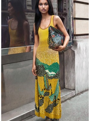 Desigual Sarı Kadın U Yaka Standart Fit Elbise 26SWVF19