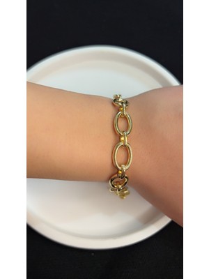 Liva Accessories Eira - Altın Kaplama Oval Halkalı Bileklik
