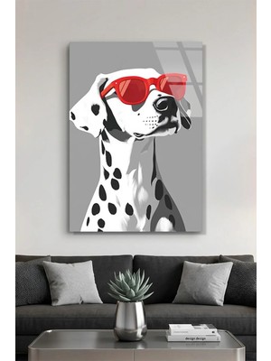 Vitraum Kırmızı Gözlüklü Minimalist Dalmaçyalı Köpek Portresi Cam Tablo