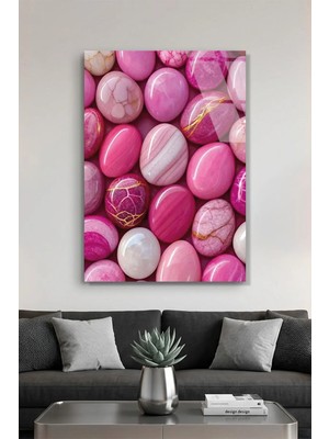 Vitraum Pastel Pembe ve Mor Doğal Akik Taşı Dokulu Cam Tablo Premium 4mm Uv Baskılı Kırılmaz Duvar Tablosu