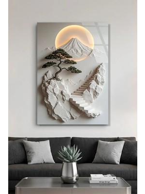 Vitraum Minimalist Uzak Doğu Temalı Fuji Dağı ve Merdivenler Cam Tablo
