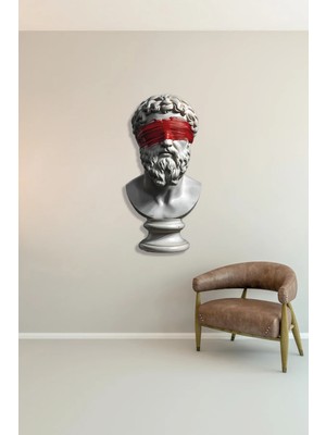 Vitraum Antik Yunan Heykel Bust Kirmizi Boya Detayli Metal Tablo