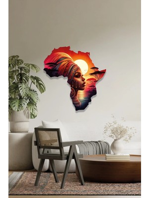 Vitraum Afrika Haritası Silueti Etnik Kadın Metal Tablo