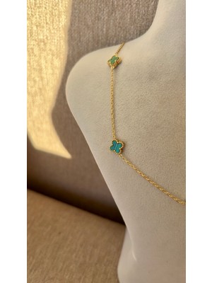 Liva Accessories Zincirli Kolye-Kararmayan, Anti-Alerjik, Çok Kaliteli, Beşli Mini Cleef Çiçekleri