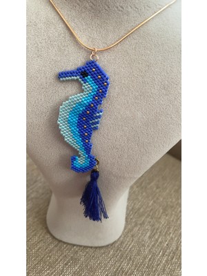 Liva Accessories Miyuki Tasarım Mavi Deniz Atı, Altın Kaplama Kolye 40CM