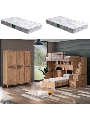 Setay Natural Ranza Karyola Çalışma Masası, 3 Kapaklı Dolap + 2 Adet Comfort Yatak