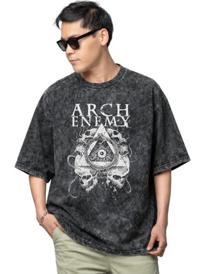 Sevbano Arch Enemy Rock Metal Müzik Grubu Baskılı Unisex Oversize Vintage Yıkamalı Tişört