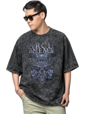 Sevbano Arch Enemy Rock Metal Müzik Grubu Baskılı Unisex Oversize Vintage Yıkamalı Tişört