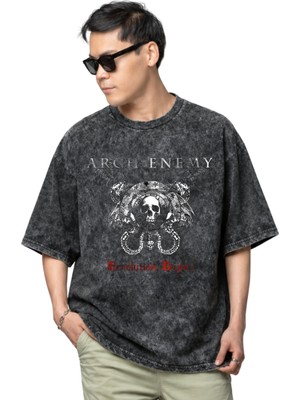 Sevbano Arch Enemy Rock Metal Müzik Grubu Baskılı Unisex Oversize Vintage Yıkamalı Tişört