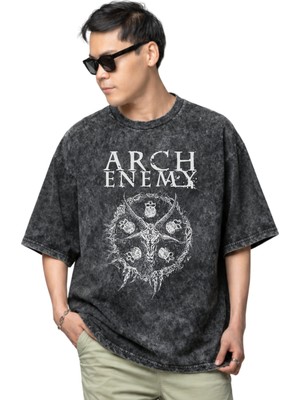 Sevbano Arch Enemy Rock Metal Müzik Grubu Baskılı Unisex Oversize Vintage Yıkamalı Tişört