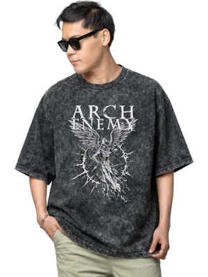 Sevbano Arch Enemy Rock Metal Müzik Grubu Baskılı Unisex Oversize Vintage Yıkamalı Tişört