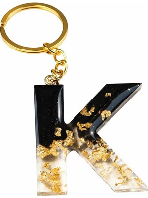 Gold Varaklı K Harfi Siyah Epoksi Anahtarlık