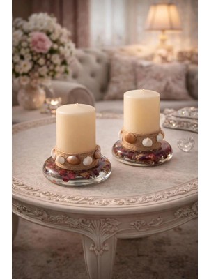 Gerçek Kırmızı Tomurcuk Güller Epoksi Tasarım Ikili Mumluk Seti