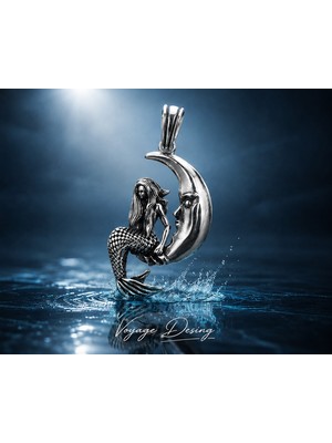 Paslanmaz Çelik Ay ve Deniz Kızı Temalı Kolye /moon Mermaid Kolye