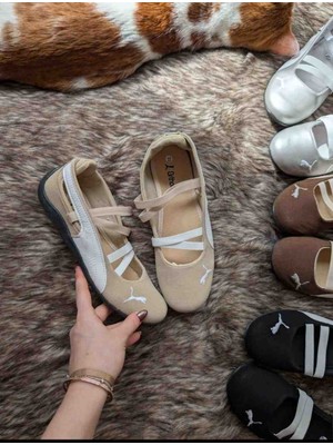 Evlium Puma Kadın  Elastik Çapraz Bantlı Spor Babet Ayakkabı